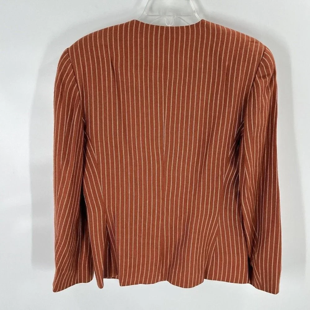 Alfred Sung Vintage Linen Blend Brown Striped Blazer Sz 8 Shoudler Pads - Picture 7 of 7